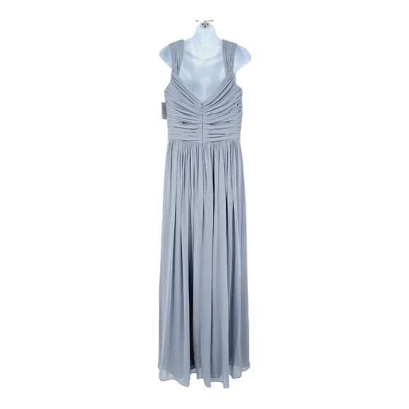 After Six Full Length Draped Front Slit Lux Chiffon Dress in Platinum Size 14 - Picture 6 of 11
